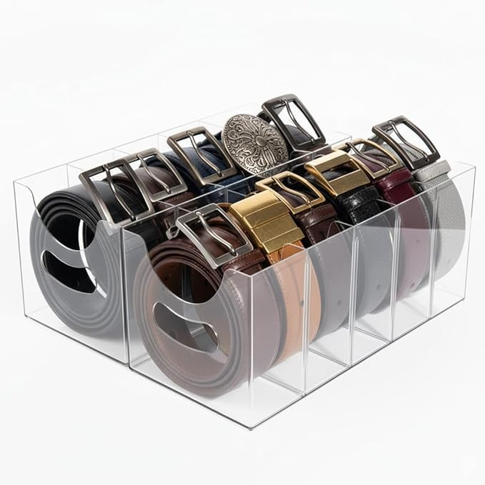 Belt Organizer 2pack,Acrylic Belt Organizer for Closet with Removable Dividers - 5 Compartments &... | Amazon (US)