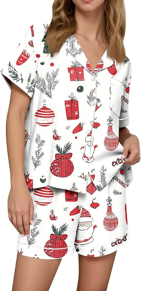 Halloween Pajamas Women Costumes 2025 Pjs 2 Piece Ghost Pumpkin Print Shirts and Shorts Pajama Se... | Amazon (US)