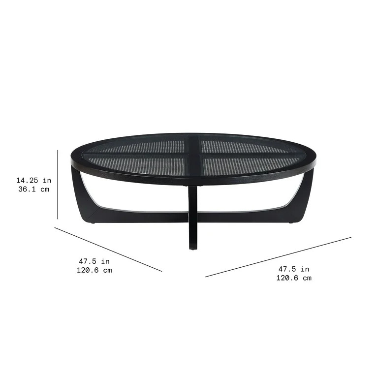 Beautiful by Drew Barrymore Round Rattan and Glass Top Coffee Table, Black | Walmart (US)
