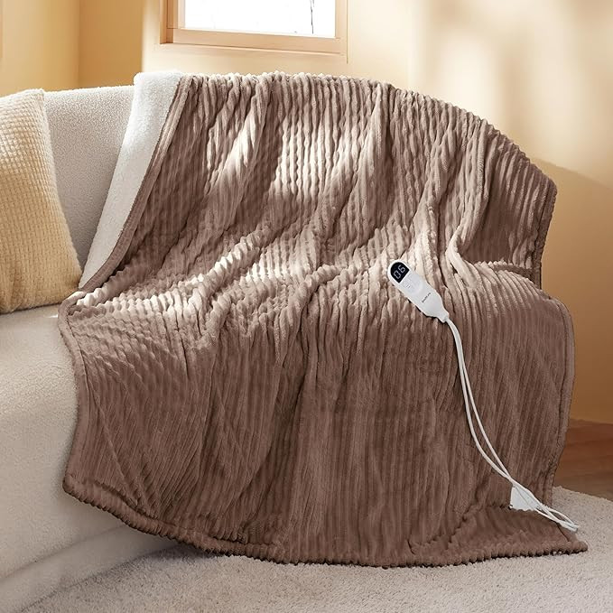 Bedsure GentleSoft Heated Blanket Throw - Soft Ribbed Flannel Electric Blanket, Heating with 4 Ti... | Amazon (US)