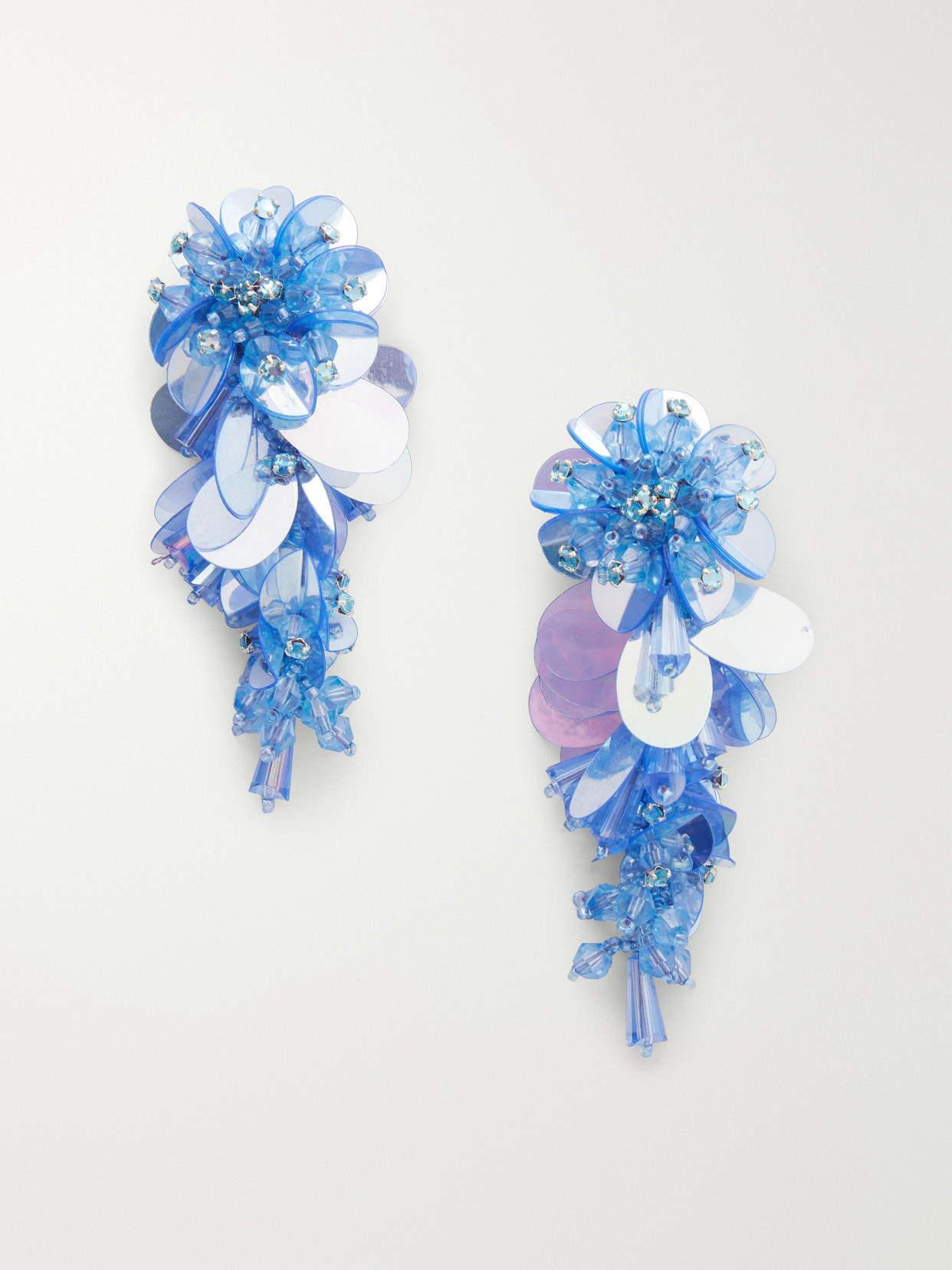 Oscar de la Renta - Bouquet Tasseled Beaded Gold-tone Crystal Clip Earrings - Blue | NET-A-PORTER (US)