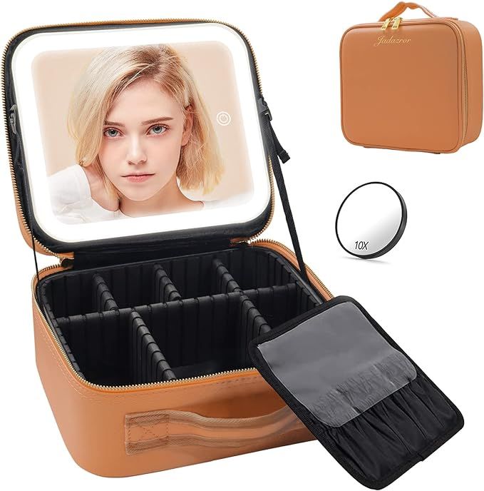 Makeup Case with Lighted Mirror, Travel Makeup Bag with Mirror and Lights Partitionable Makeup Ba... | Amazon (US)