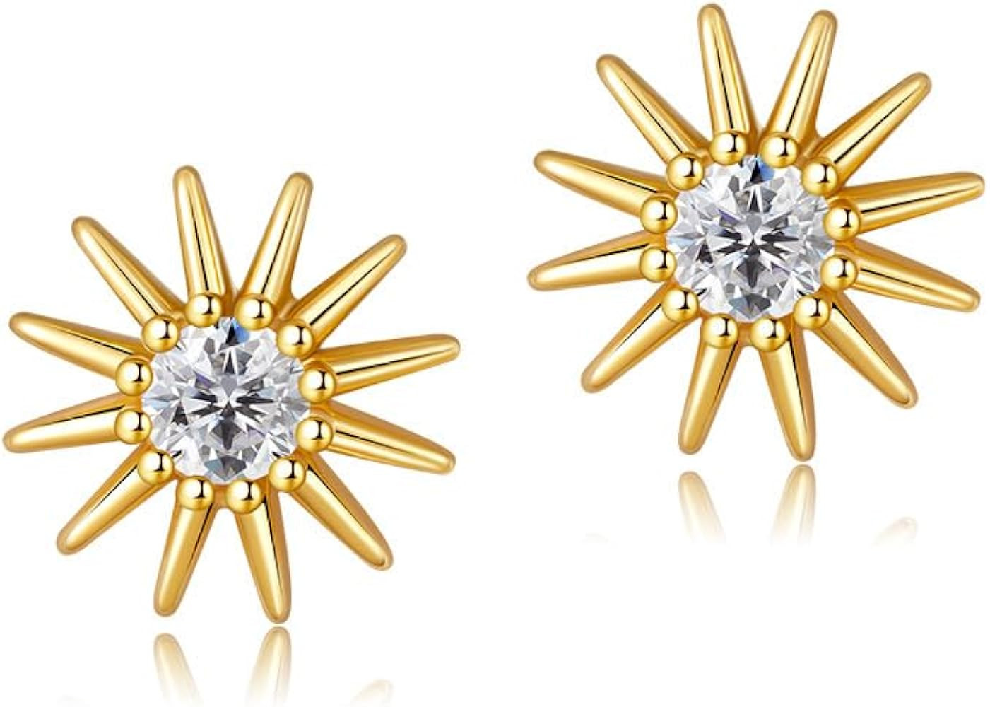 Goldtoned Sun Cubic Zirconia Stud Small Earrings for Women Dainty Simple Sunburst CZ Crystal Trag... | Amazon (US)