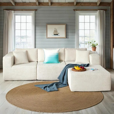 Mid-Century Modern L-Shaped Sectional Sofa, 3-Seat with Chaise & Modular Design for Living Room | Wayfair North America