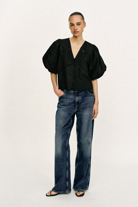 PUFF SLEEVE POPLIN TOP | Zara UK