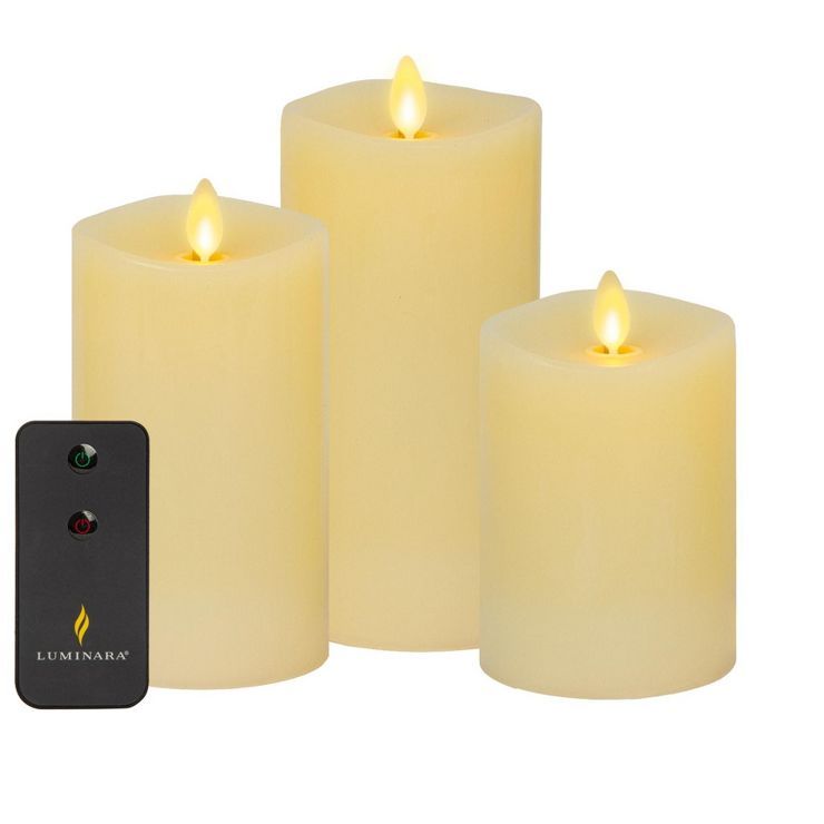 Luminara - Set of 3 Flameless Candle Pillars with Remote - Melted Top Unscented - 3.0" x 4.5"/ 5.... | Target