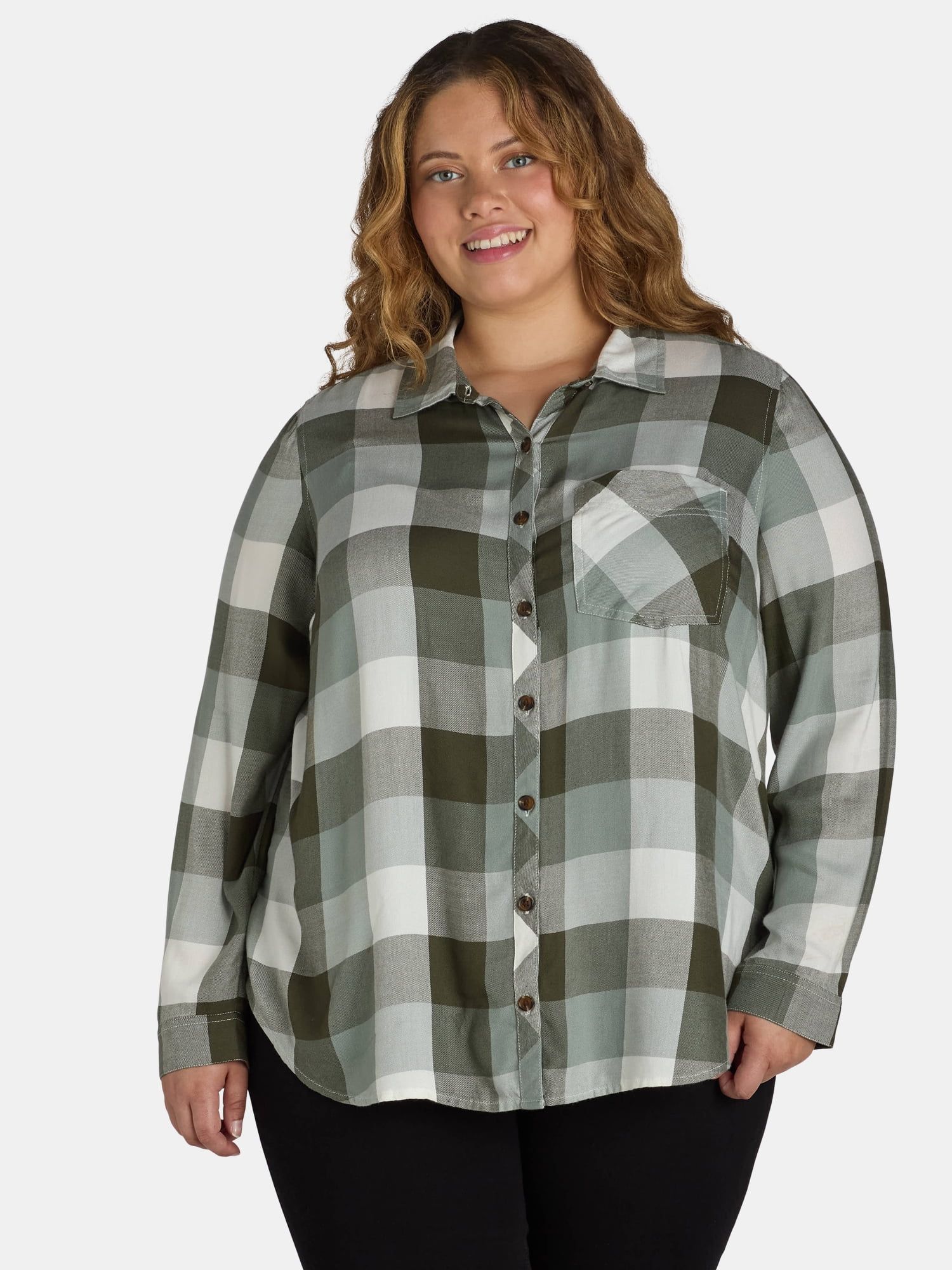 Terra & Sky Women's Plus Plaid Button-Down Shirt, Sizes 0X-5X | Walmart (US)