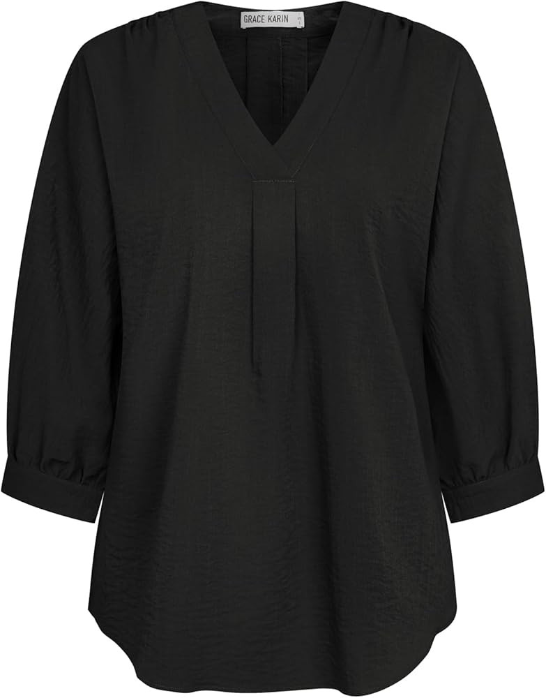 GRACE KARIN Women's 3/4 Sleeve Tops V Neck Casual Blouses Loose Fit Work Top Dressy Tunic T-Shirt... | Amazon (US)