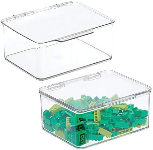 mDesign Plastic Stackable Organizer Toy Box with Attached Lid for Storage of Action Figures, Cray... | Amazon (US)