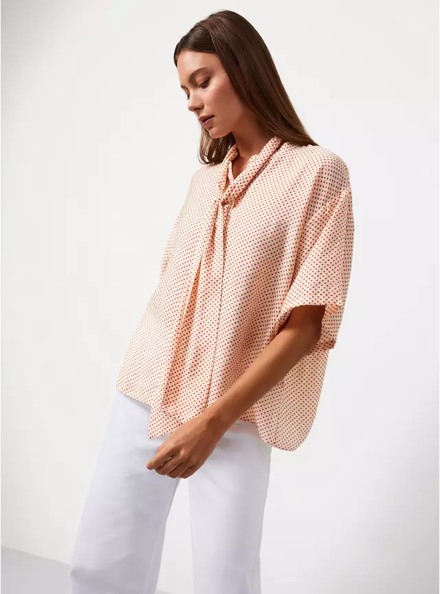 Orange Polka Dot Print Scarf Shirt 22 | Tu Clothing