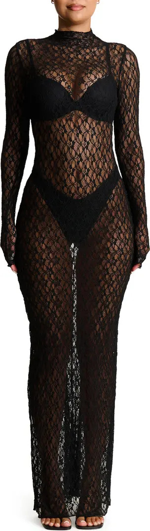 Naked Wardrobe Mock Neck Long Sleeve Sheer Lace Maxi Dress | Nordstrom | Nordstrom