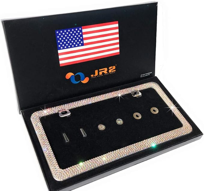JR2 Luxury Handmade Neon Rhinestone Metal License Plate Frame with Gift Box+Free Premium White Di... | Amazon (US)