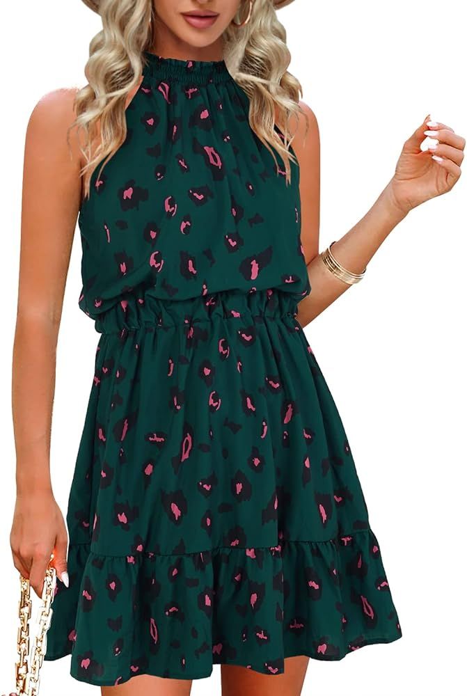 Summer Dress for Women Chiffon Blouses Skirt Spaghetti Sleeveless Tops Halter Ruffle Romper Sun F... | Amazon (US)