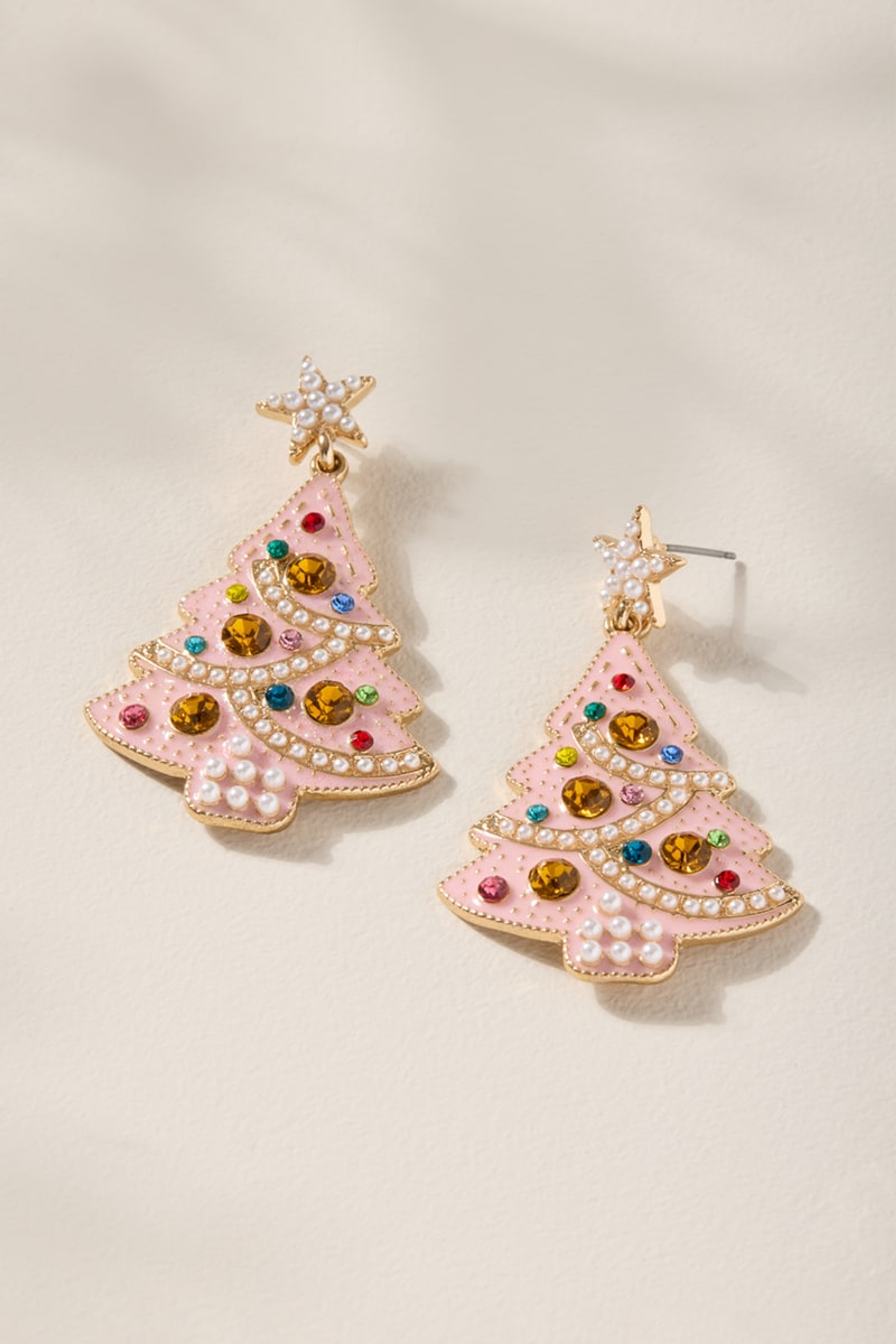 Pink Christmas Tree Drop Earrings | Francesca's