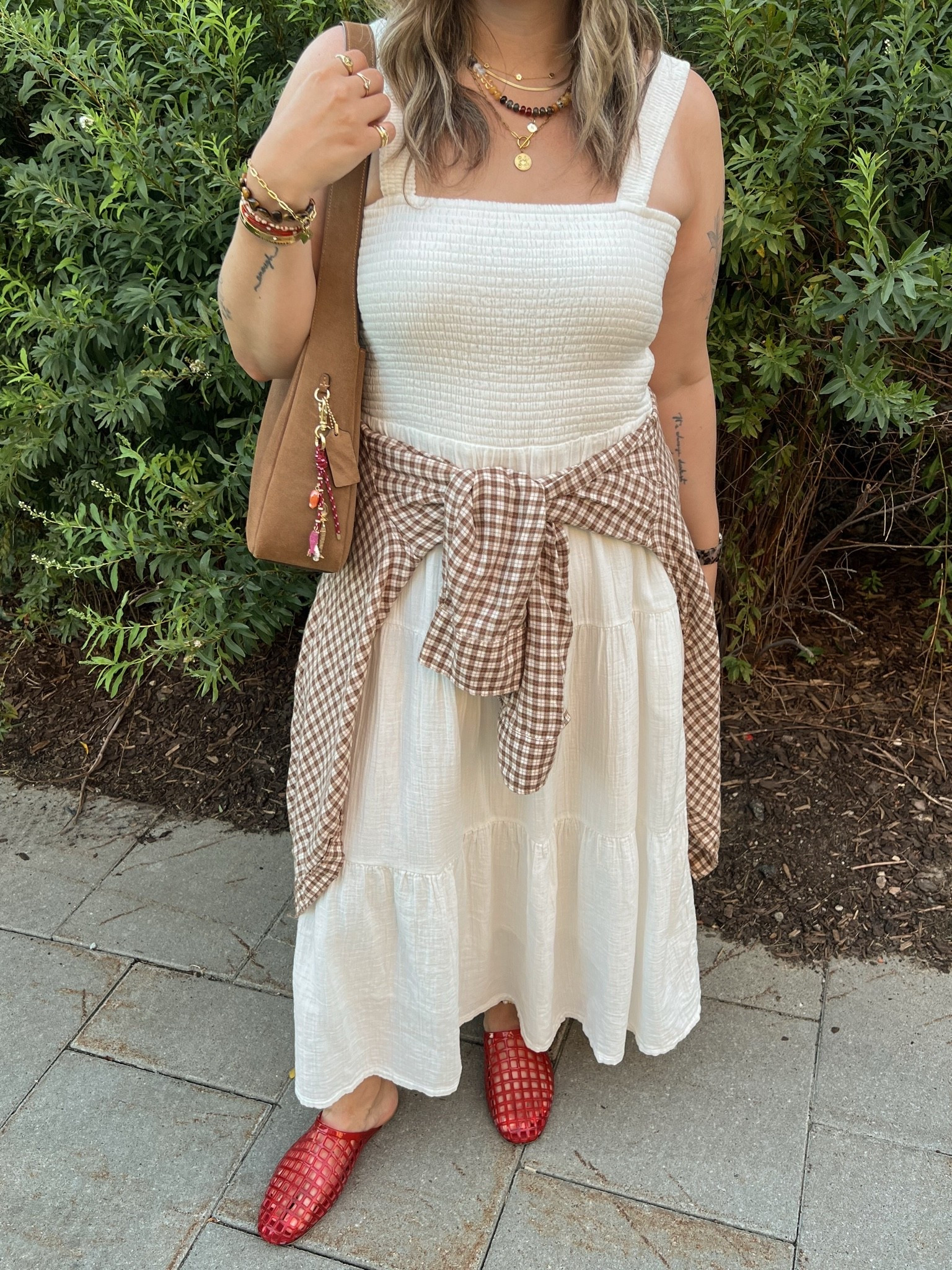 Fall transition outfit! Wearing L in the white maxi dress, could have done M. Plaid flannel shirt is old, linked similar. I’m a 9.5-10 shoe and wear a 10 in the jelly shoes, Canadian link under “similar products”

#LTKfall #LTKdresses #LTKmidsize