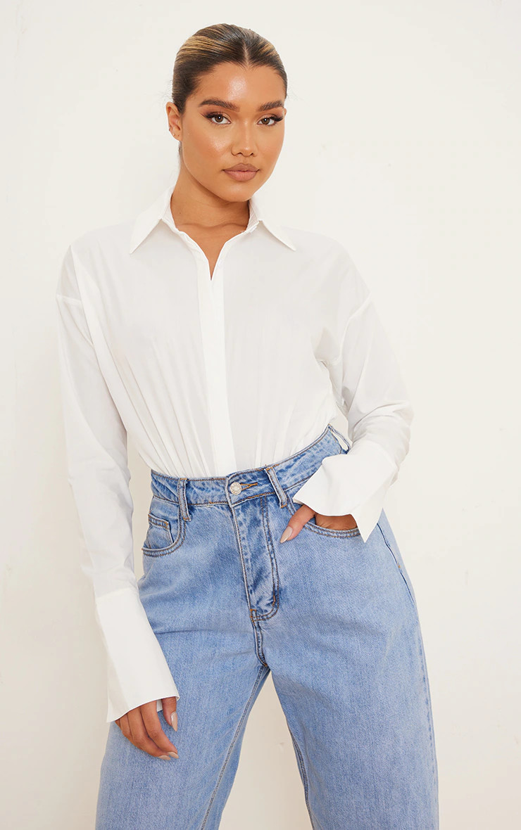 White Oversized Shirt Bodysuit | PrettyLittleThing US