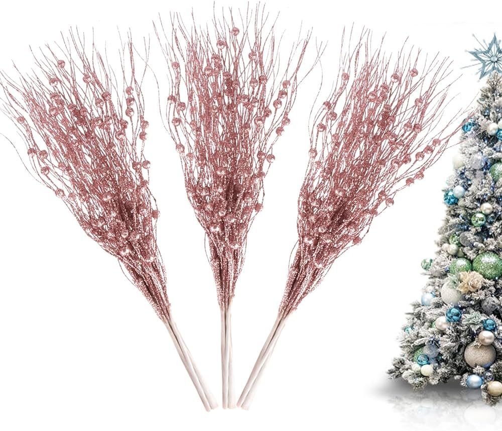 Vitalili 18 Pack Artificial Glitter Berry Stem Ornaments Decorative Christmas Picks Glittery Bead... | Amazon (US)