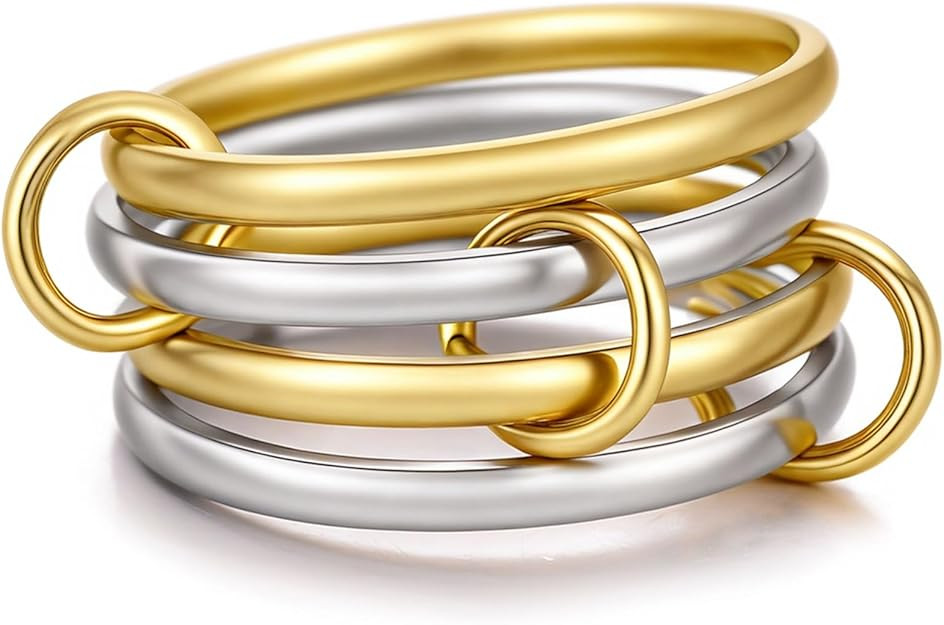 18K Gold Interlocked Stackable Rings for Women, Gold Silver Ring Stack Set, Mixed Metal Stacked, ... | Amazon (US)