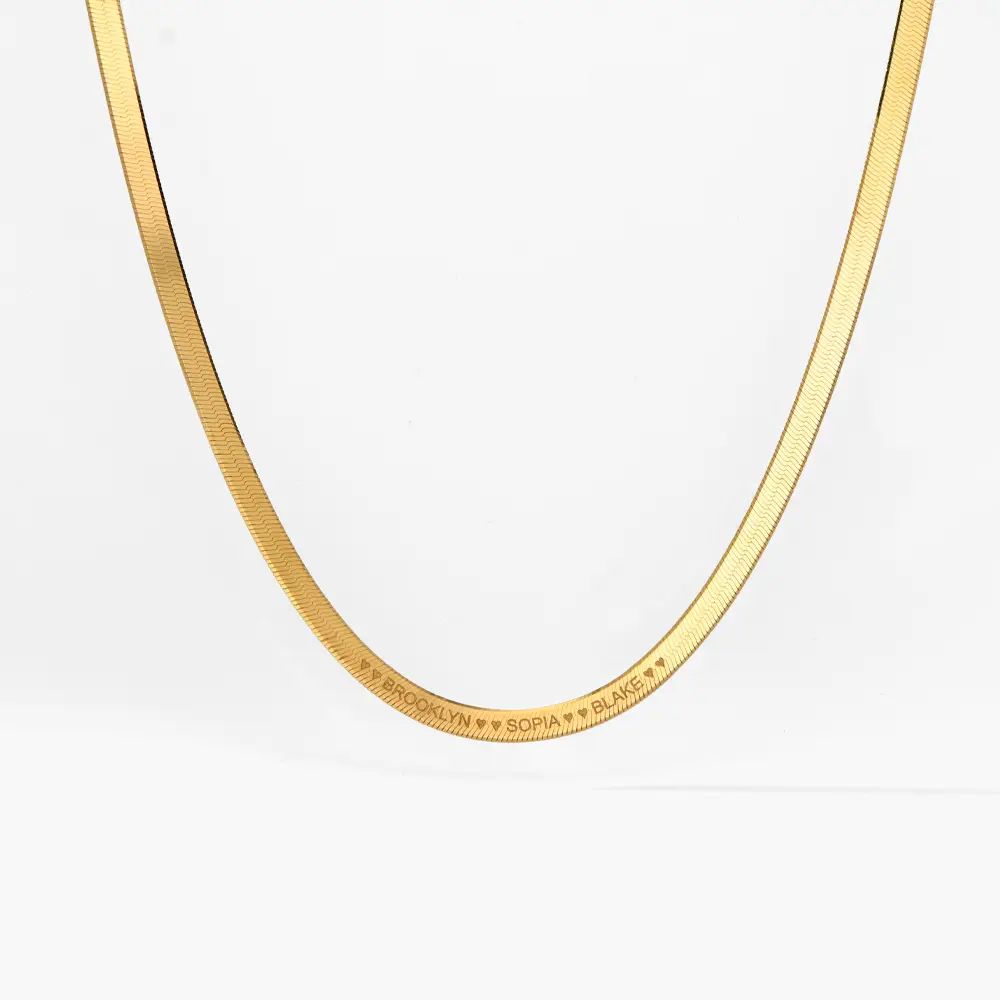 Herringbone Engraved Chain Necklace - Gold Vermeil | Oak & Luna (US)