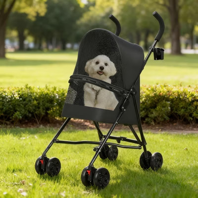 Racxily Pet Stroller for Small Dogs Cats with Mesh Ventilation, Lightweight Foldable Design, Cup Holder, Black | Target