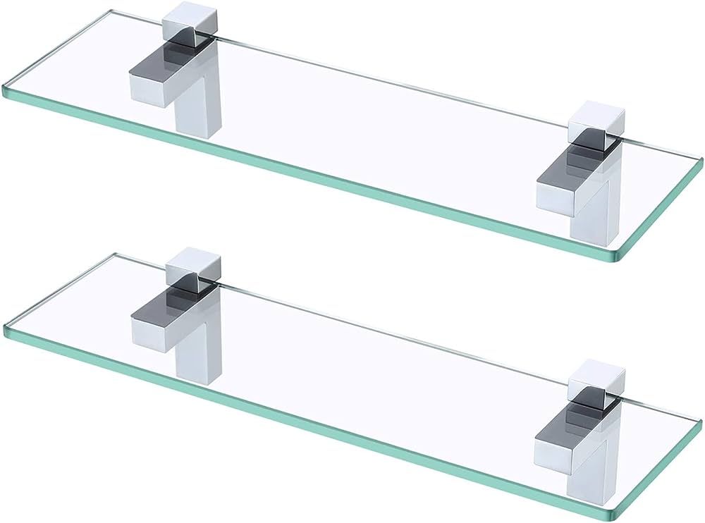 KES Glass Shelves for Bathroom, 15.8-Inch Bathroom Shelf with Rectangle Tempered Glass and Polish... | Amazon (US)