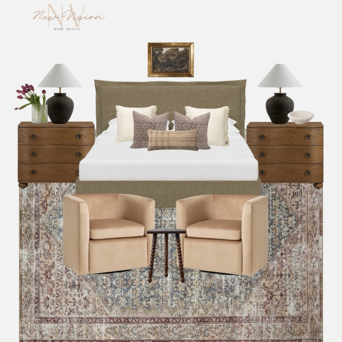 💫MOODY BEDROOM EDESIGN - 
French pleated linen upholstered bed, layered pillows, rich wood colored nightstands and the velvet swivel chairs anchor this cozy bedroom design. 
Do you like these edesigns come to life? 

💫 What other designs you’d like to see
💫 Follow @new_vision_home for more 

#newvisionhome #bedroom #bedroomdesign #edesign #moodybedroom #bedroomdecor #homedecor #homedesign #realestate #ltkhome #ltkcreator #stepbystep #designinspo #virtualdesign #homedesign #bedroominspo #bedroomideas #mcgeeandco #studiomcgee

#LTKstyletip #LTKMostLoved #LTKhome