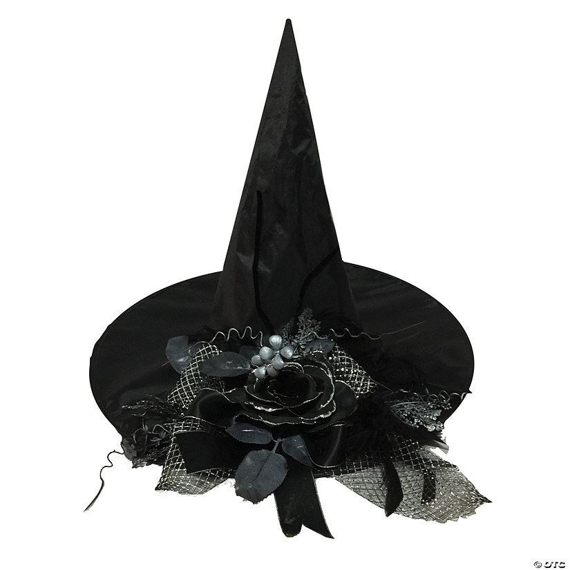 Adults Black Witch Hat with Rose & Ribbon | Oriental Trading Company