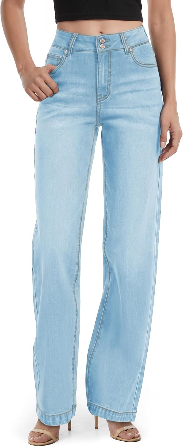 Tall Women 32/34/36 Inseam Wide Leg Jeans Stretchy Cute Denim Pant | Amazon (US)