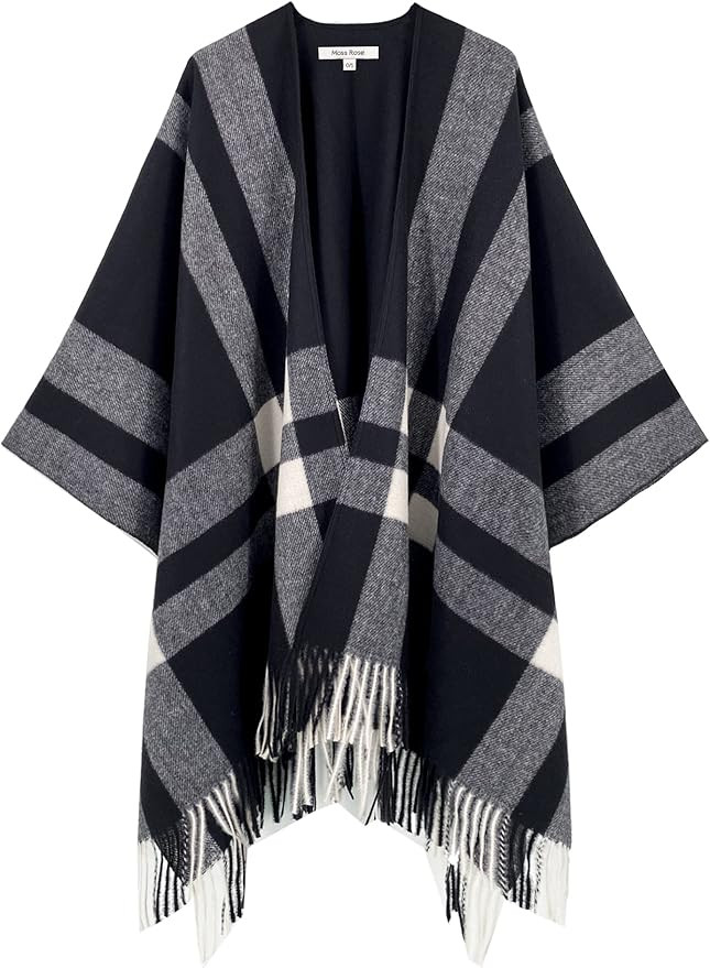 Moss Rose Women's Travel Plaid Shawl Wrap Open Front Poncho Cape for Fall Winter | Amazon (US)