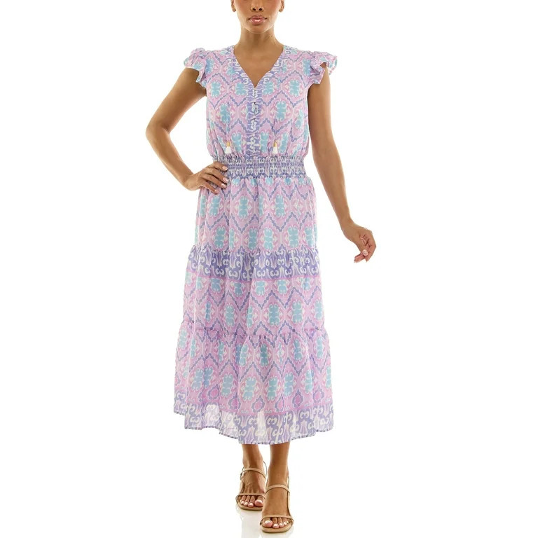 Nanette Lepore Women's Flutter Sleeve Tassel Midi Dress, Sizes XS-XXXL | Walmart (US)