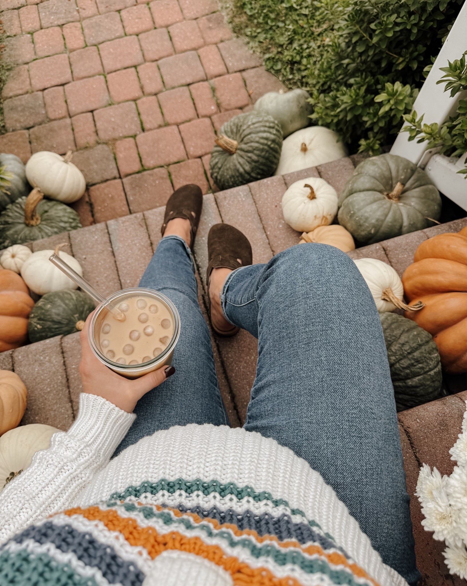 favorite outfit for cozy autumn days 🤎💫🍂

 maternity jeans | Gap maternity | Gap maternity jeans | Gap | clogs | Birkenstocks | Birkenstock clogs | brown clogs | autumn outfits | autumn style | autumn ootd | fall outfits | fall inspo | fall fashion | LL Bean sweater | iced coffee at home | weck jar | glass straws 

#LTKBump #LTKShoeCrush #LTKStyleTip