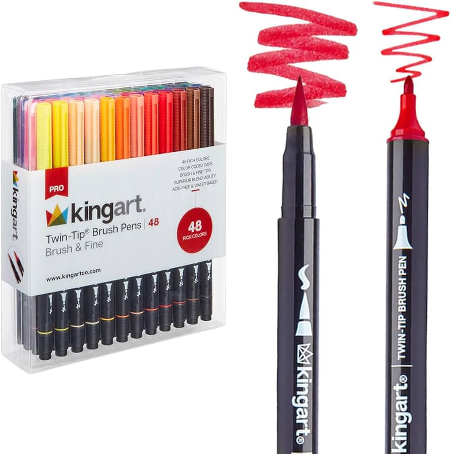 KINGART PRO Dual Twin-Tip Brush Pens, Set of 48 Unique & Vivid Colors, Watercolor Markers with Fl... | Amazon (US)