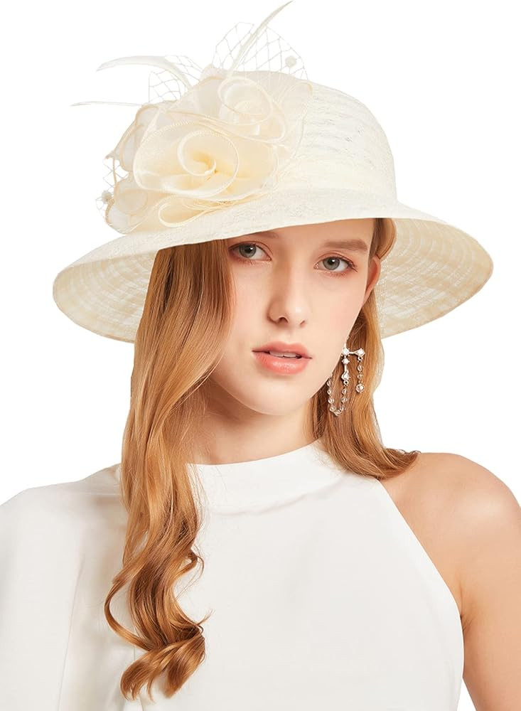Women's Organza Cloche Bowler Hat Church Fascinator for Tea Party Bridal Wedding Dress Hat | Amazon (US)