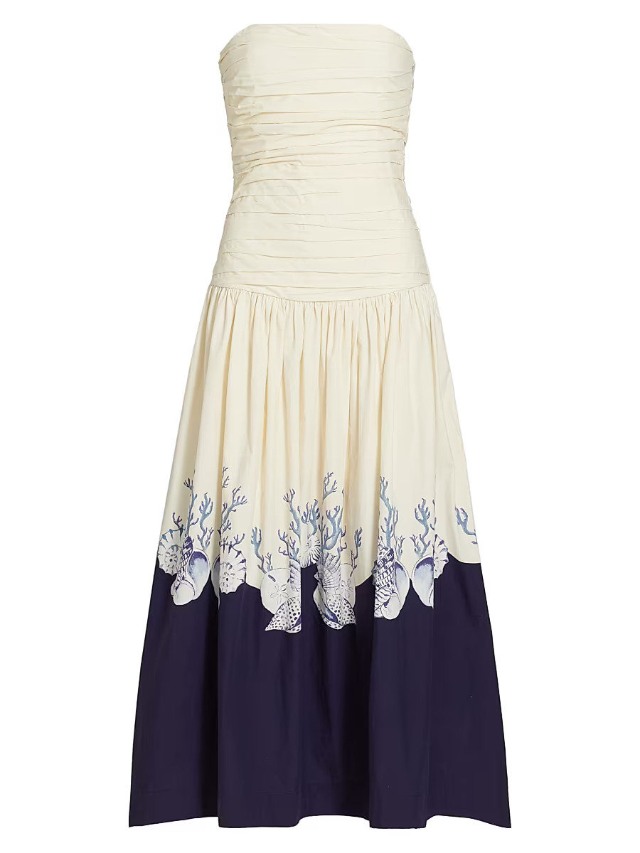 Women's Malla Marine-Print Cotton Strapless Maxi Dress - Shell Cream - Size XS | Saks Fifth Avenue