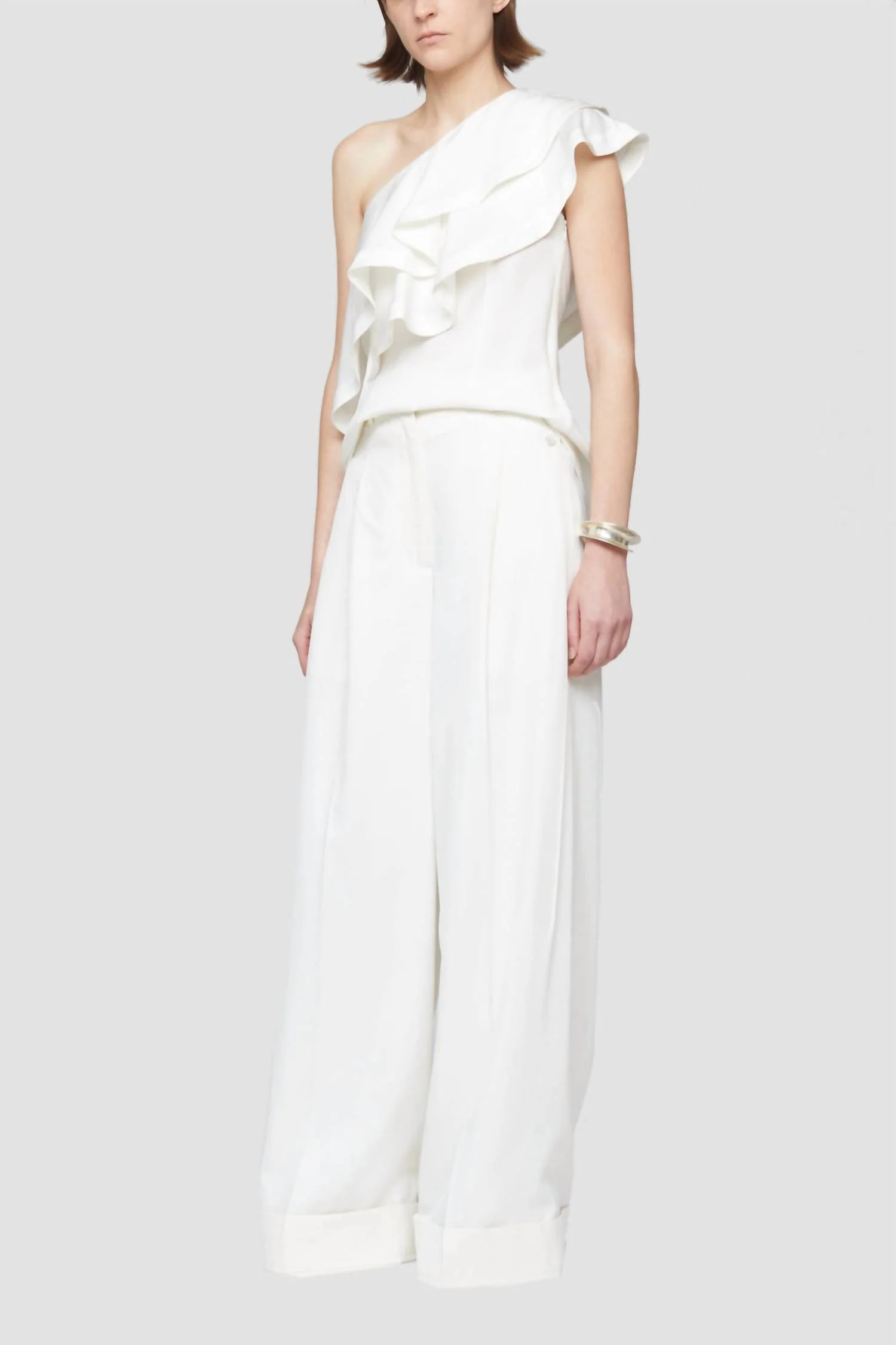 Ruffled One Shoulder Top In White | Shop Simon