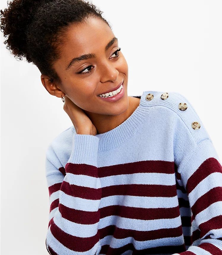 Striped Shoulder Button Sweater | LOFT | LOFT