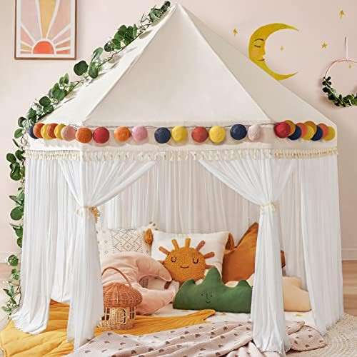 Tiny Land Kids Teepee Tent with Mat & Light String, Kids Foldable Play Tent for Indoor Outdoor, G... | Amazon (US)