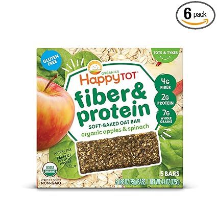 Happy Tot Organic Fiber & Protein Soft-Baked Oat Bars Toddler Snack Apple & Spinach, 5 Count 0.88... | Amazon (US)