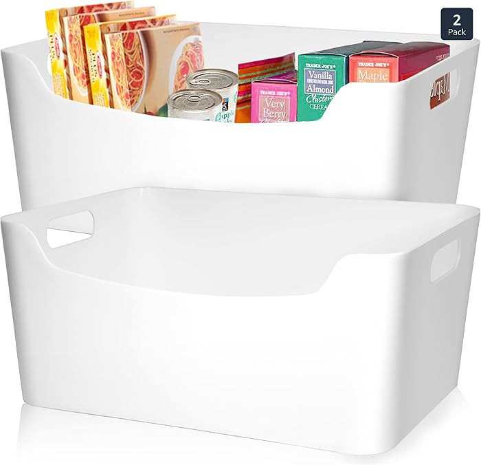 FINESSY White Plastic Storage Bins for Shelves, Small Closet Kitchen Storage Containers for Pantr... | Amazon (US)