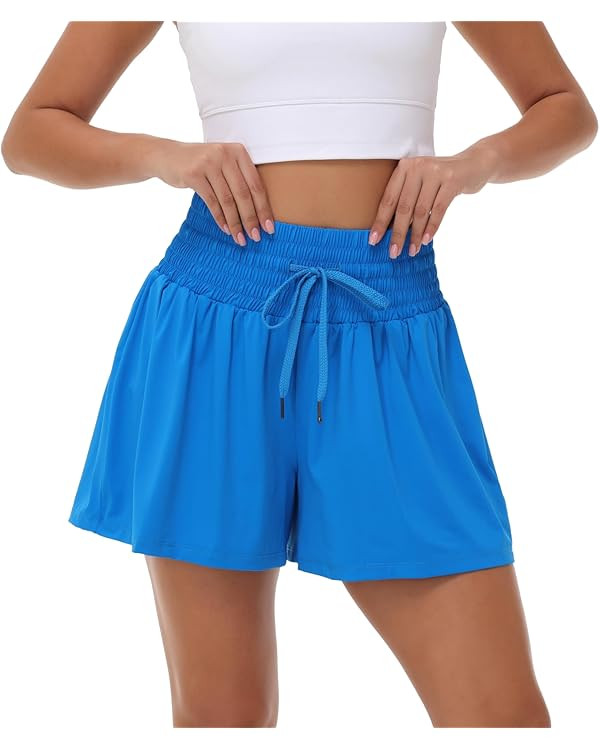 Blaosn Flowy Athletic Shorts for Women Gym Workout Running Lounge Pants High Waist with Pocket Cu... | Amazon (US)