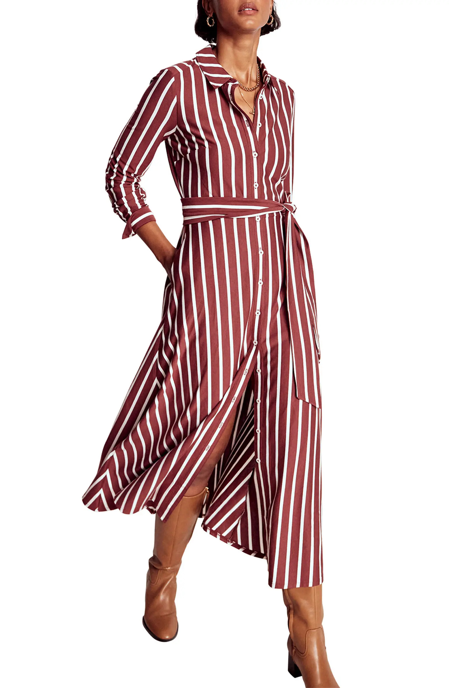 Marcia Stripe Long Sleeve Cotton Blend Jersey Shirtdress | Nordstrom