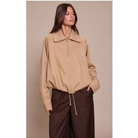 Beige Utility Style Draw Cord Bomber Jacket | PrettyLittleThing US