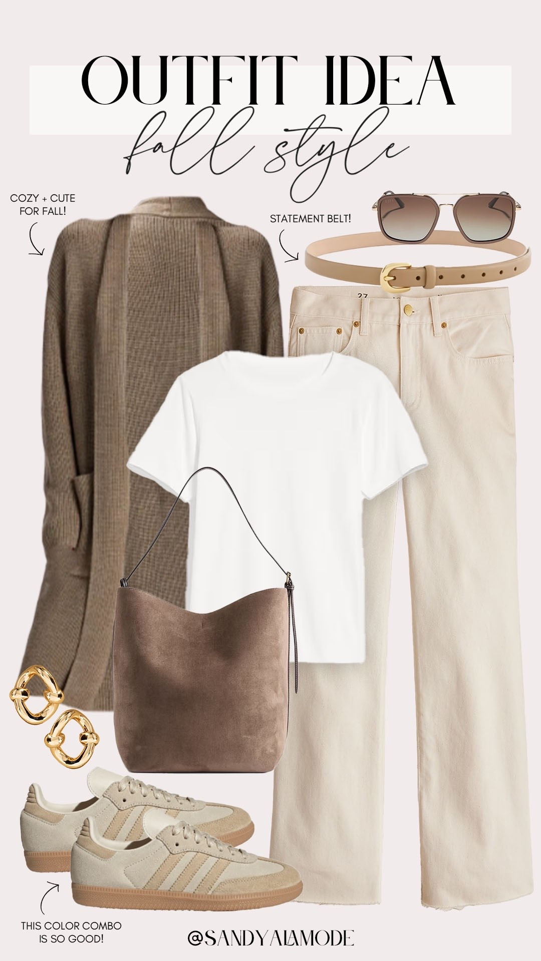 Comfy cute fall style. Neutral fall outfit. Oversized long line cardigan. Ivory jeans. Shades of brown fall outfit. Trendy suede tote. New adidas samba  

#LTKSeasonal #LTKStyleTip #LTKFindsUnder100