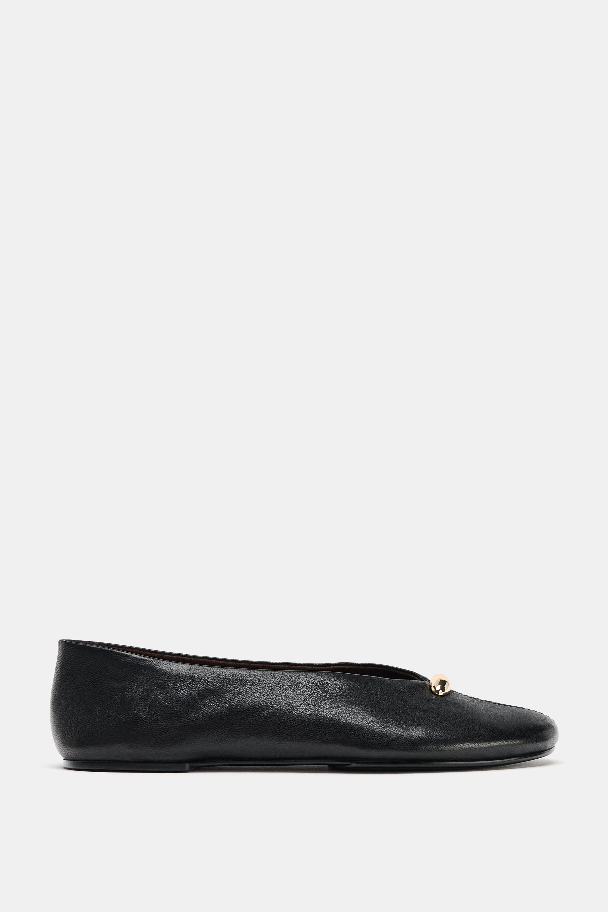 LEATHER BALLET FLATS WITH APPLIQUÉ | Zara UK