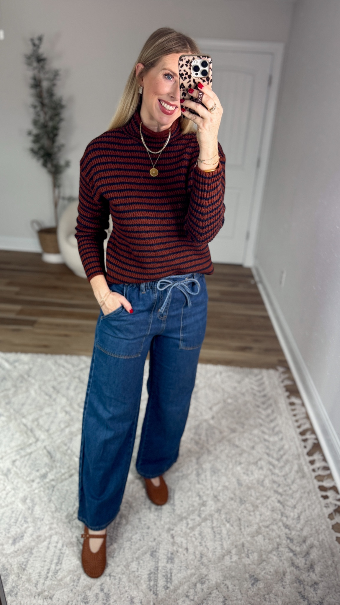 Weekend Walmart Wins try-on
Navy & brown striped funnel neck sweater- small
Elastic waist jeans- small 

#LTKmomlife #LTKFindsUnder50 #LTKootd