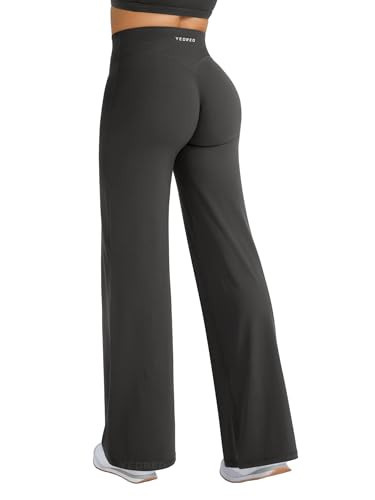 YEOREO Straight Leg Workout Leggings Hidden Scrunch High Waist Gym Pants No Front Seam Wide Leg Yoga Pants Dark Gray M | Amazon (US)
