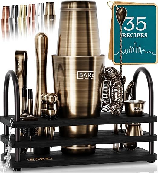Mixology Bartender Kit Brushed Brass | Home Bar Set Cocktail Shaker Set | Boston Shaker Set Cockt... | Amazon (US)