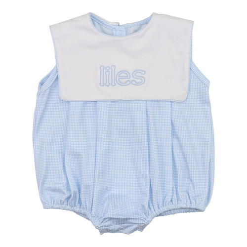 Blue Knit Gingham Square Collar Bubble | Cecil and Lou