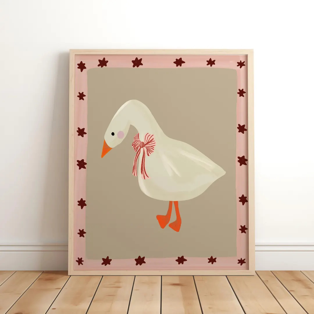 Goose Print, Goose With Bow Print, Cute Nursery Print, Nursery Wall Art, Boho Kids Print, Cottage... | Etsy (US)