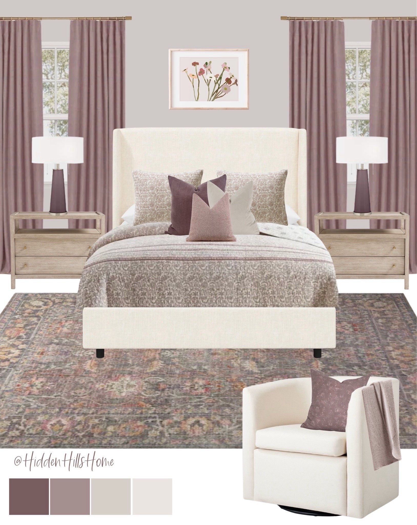 Purple girls bedroom mood board, girls room decor, teen bedroom, modern classic girls room, wall color is SWDestiny #teen 


#LTKSaleAlert #LTKHome #LTKKids